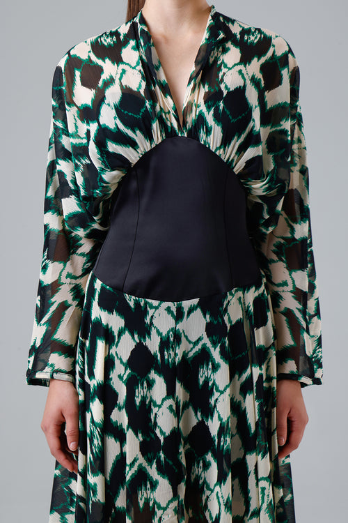 Green Patterned Slit Dress