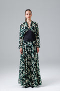 Green Patterned Slit Dress