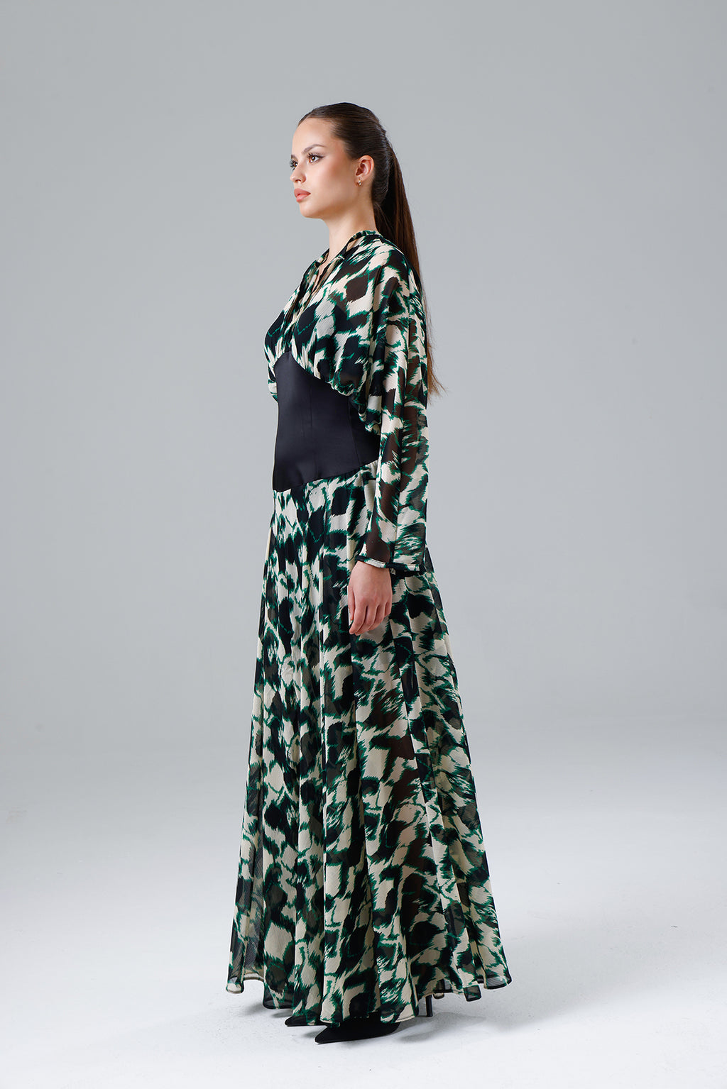 Green Patterned Slit Dress
