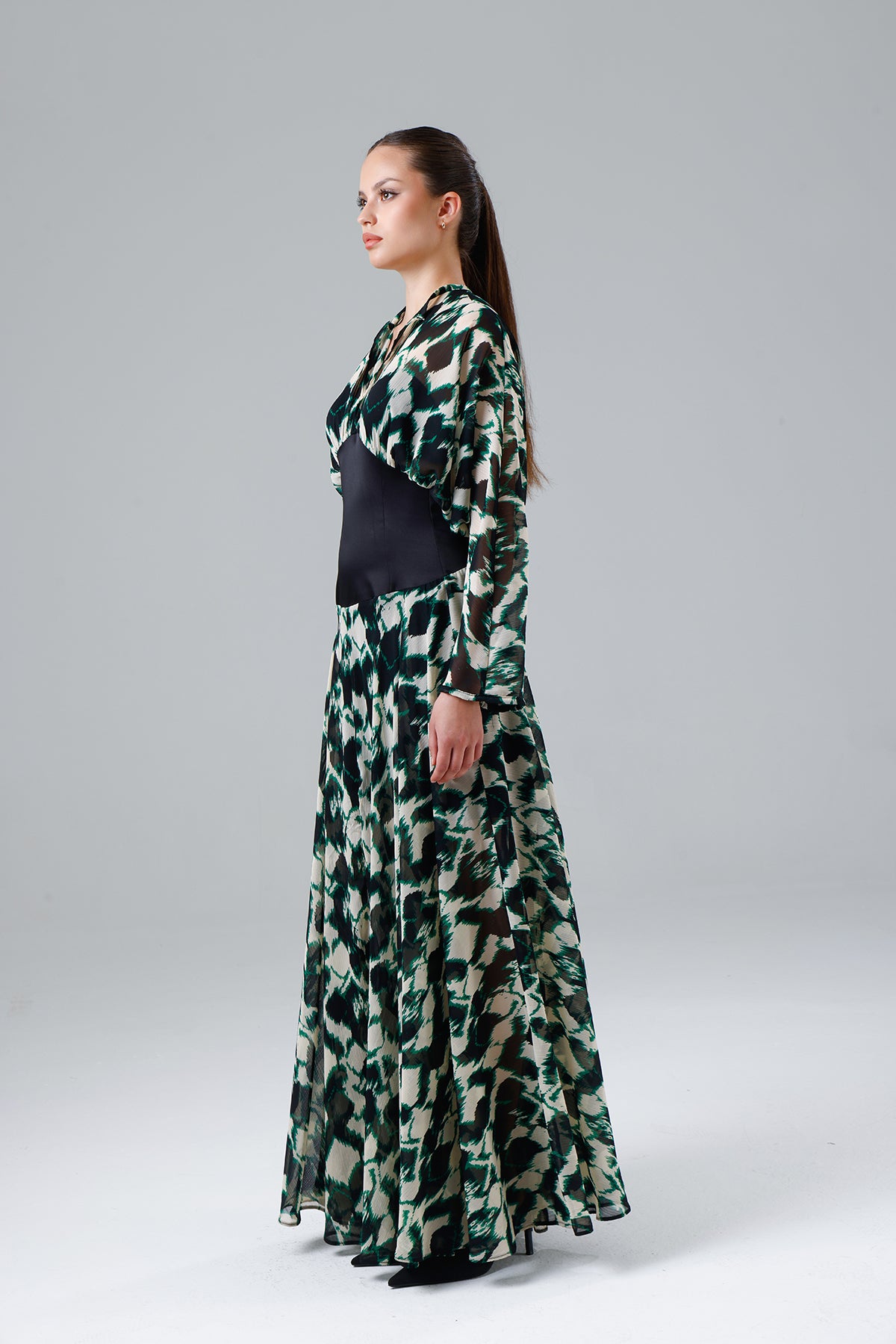 Green Patterned Slit Dress