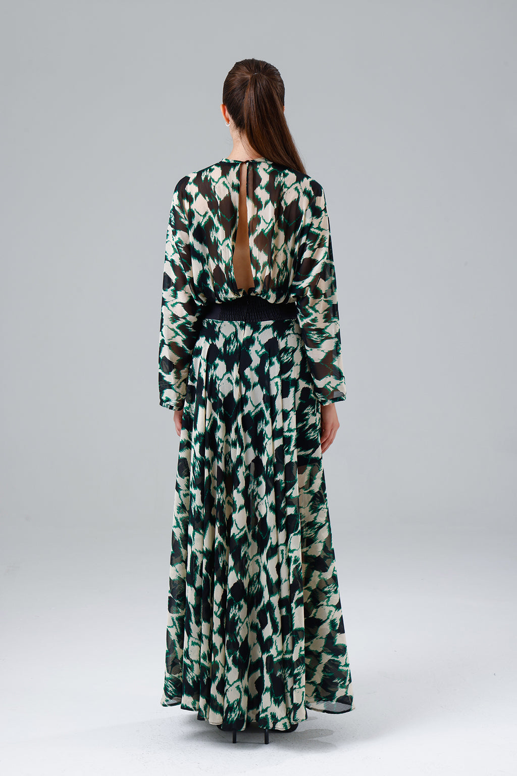 Green Patterned Slit Dress