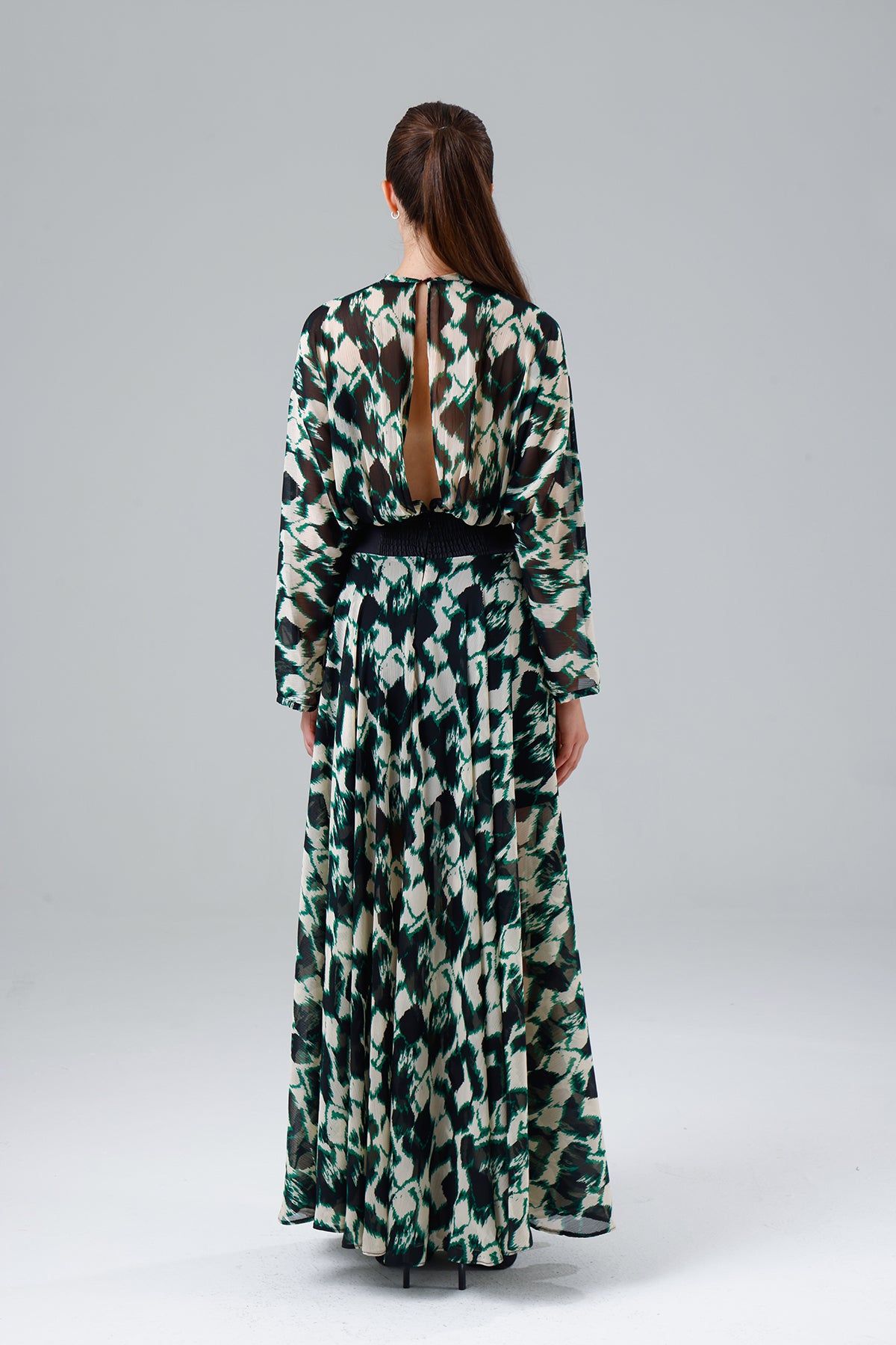 Green Patterned Slit Dress