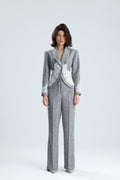 Gray Lace Embellished Tailored Set