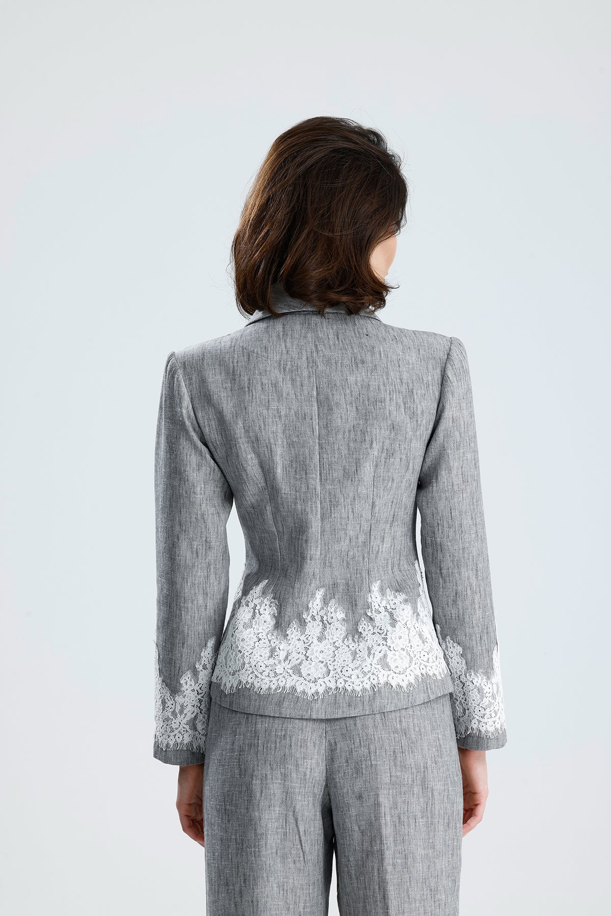 Gray Lace Embellished Tailored Set