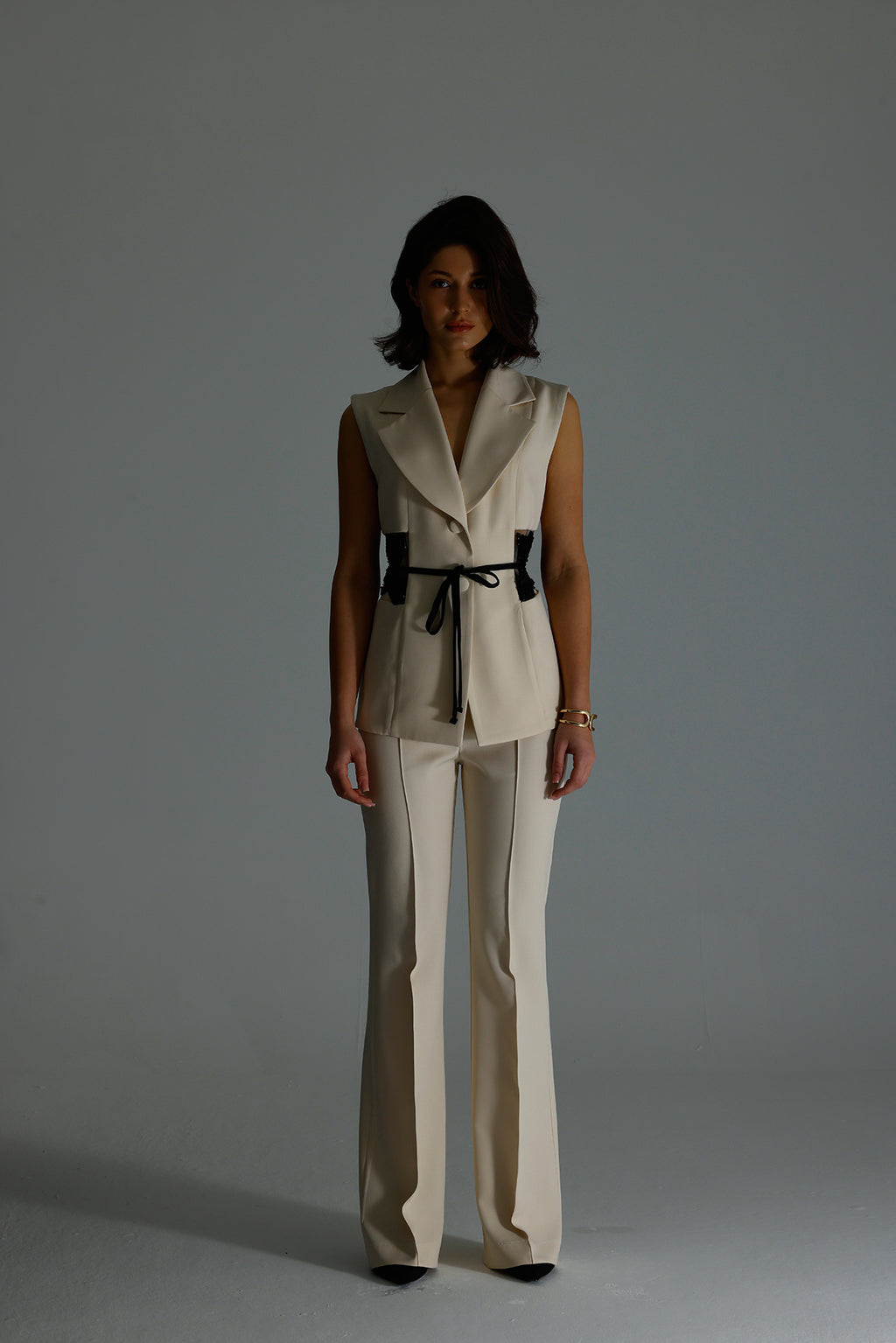 Ivory Embellished Tailored Vest Set