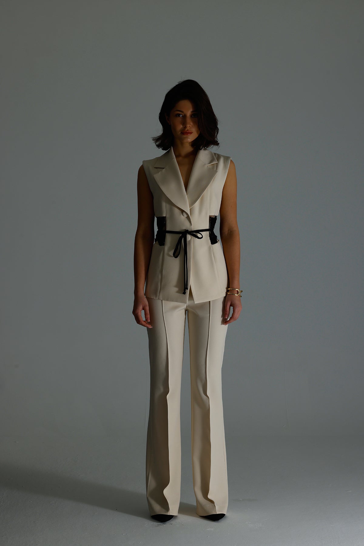 Ivory Embellished Tailored Vest Set