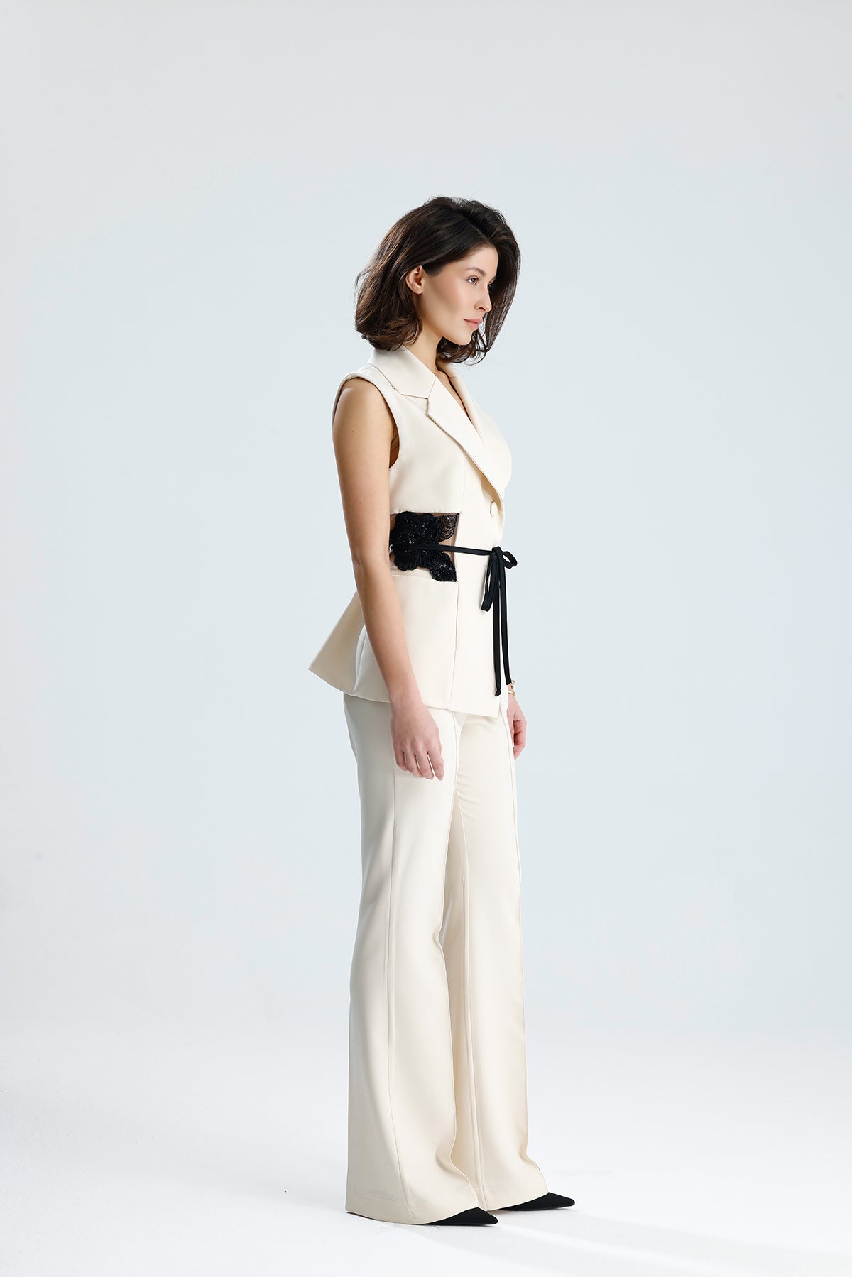 Ivory Embellished Tailored Vest Set