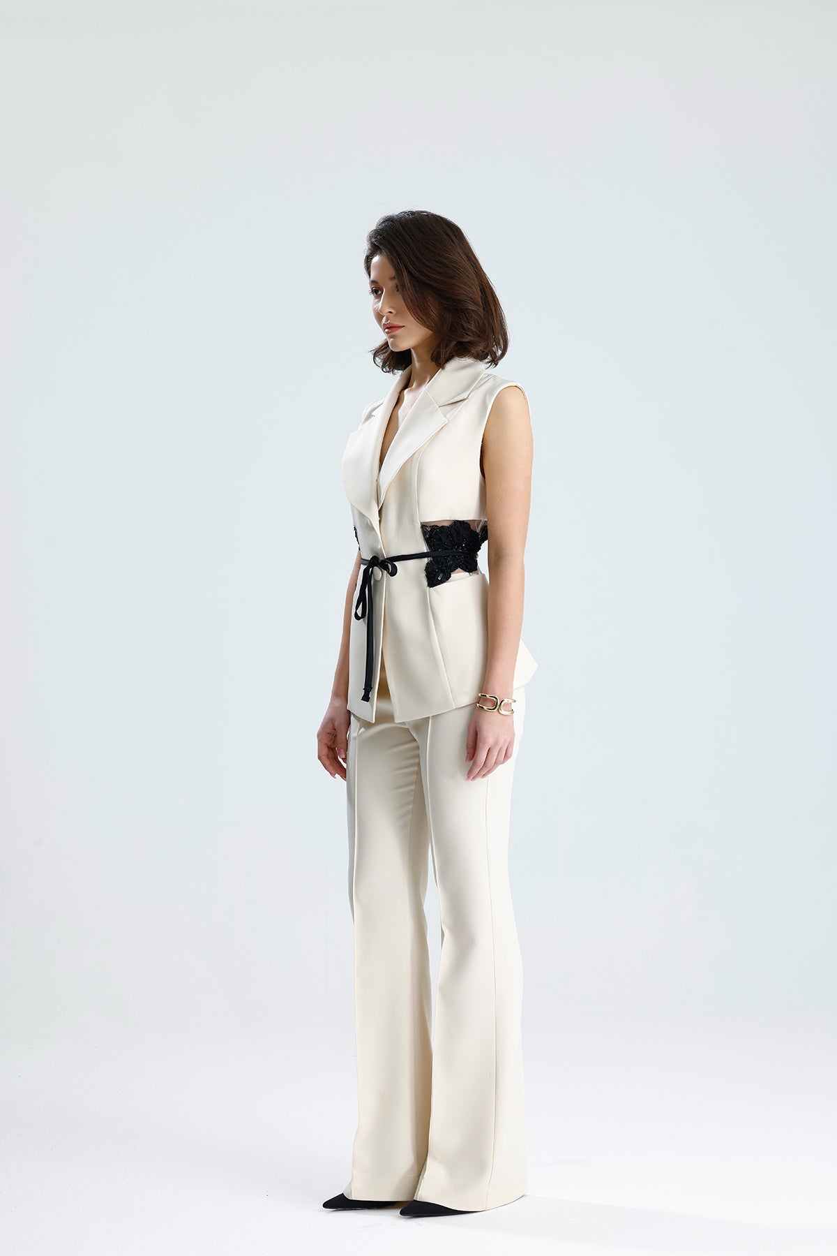Ivory Embellished Tailored Vest Set