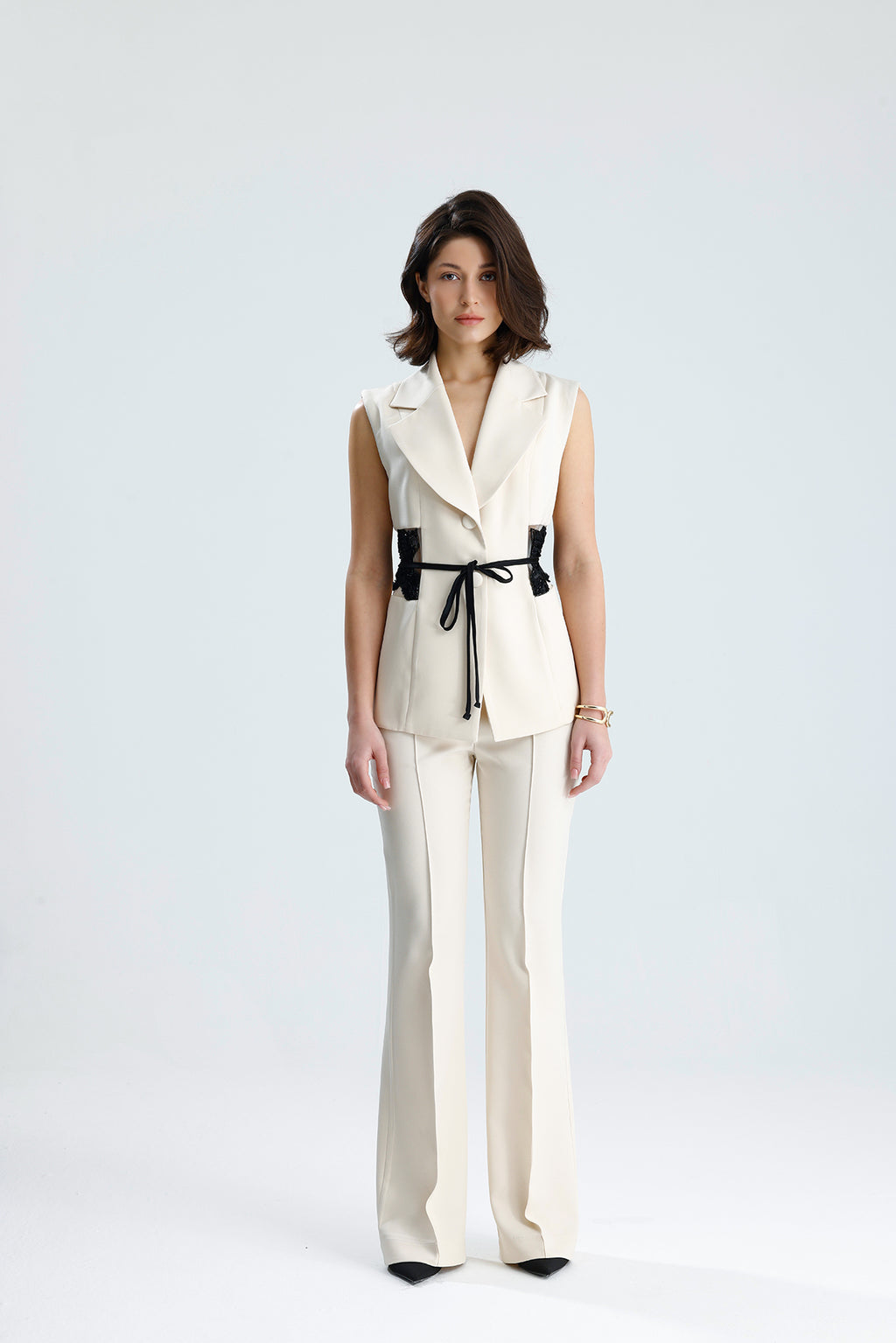 Ivory Embellished Tailored Vest Set