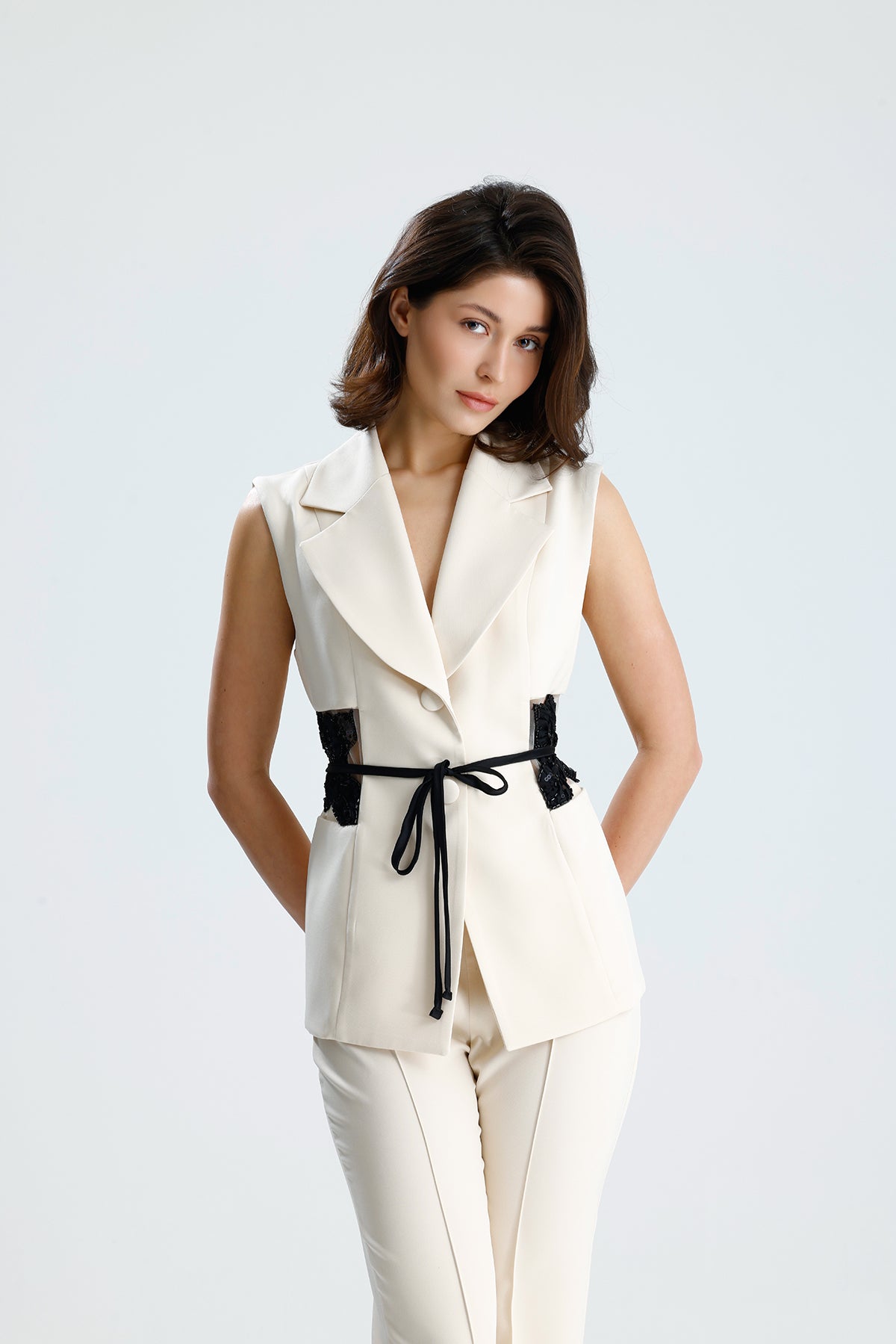 Ivory Embellished Tailored Vest Set
