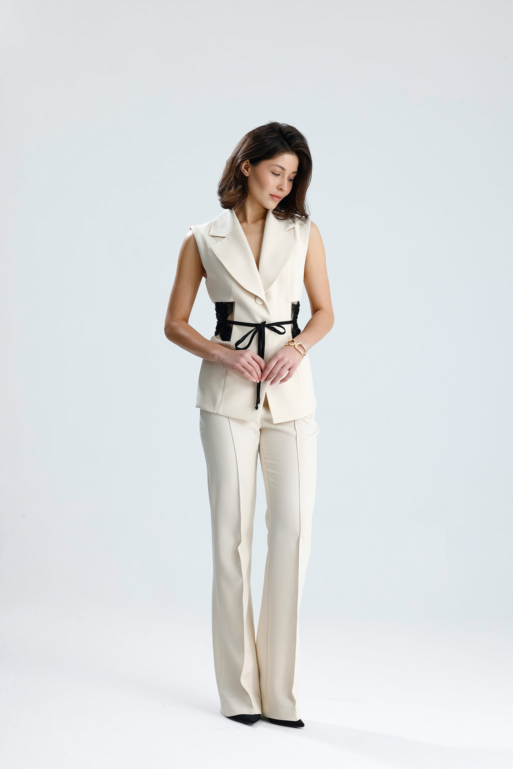 Ivory Embellished Tailored Vest Set