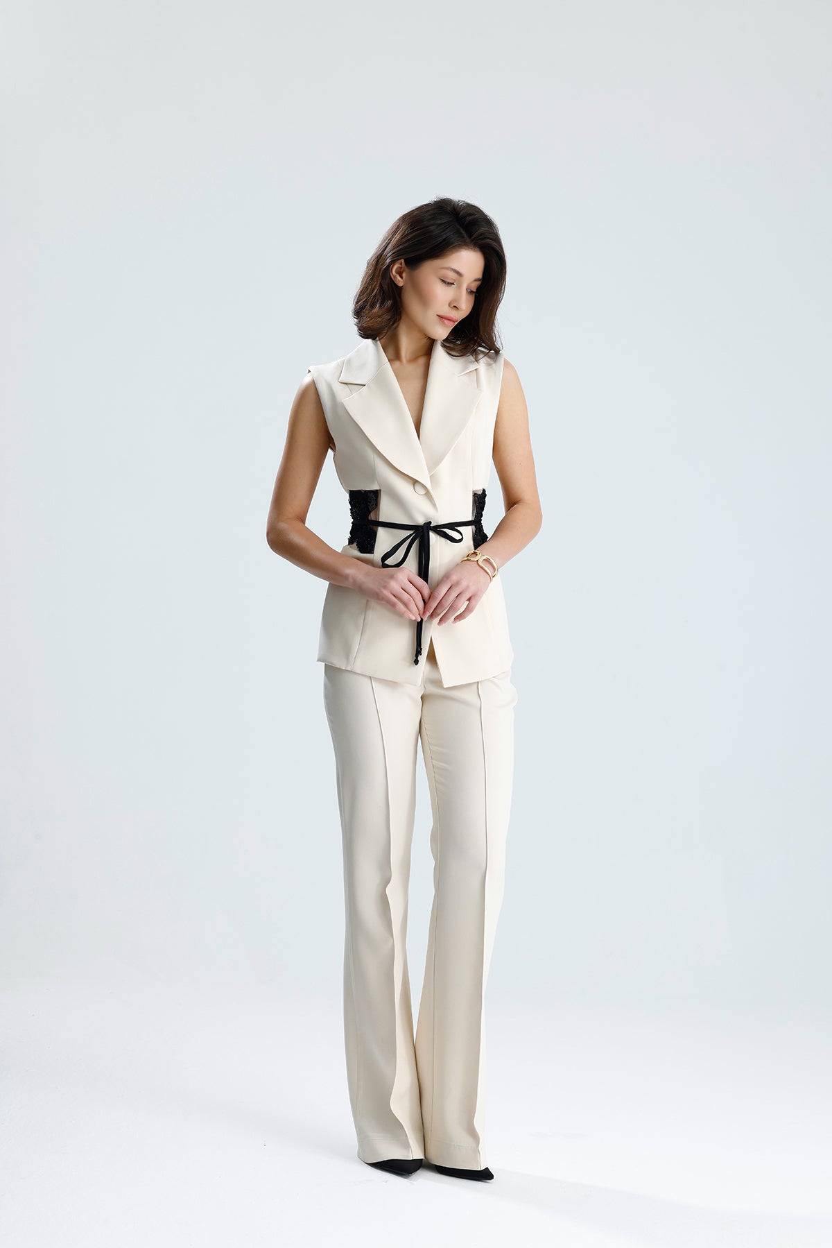 Ivory Embellished Tailored Vest Set