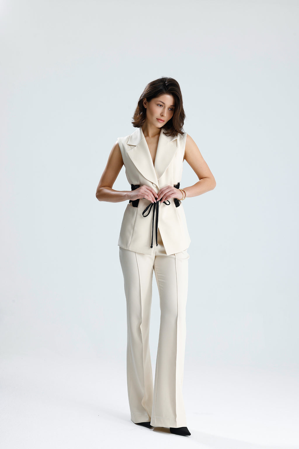 Ivory Embellished Tailored Vest Set