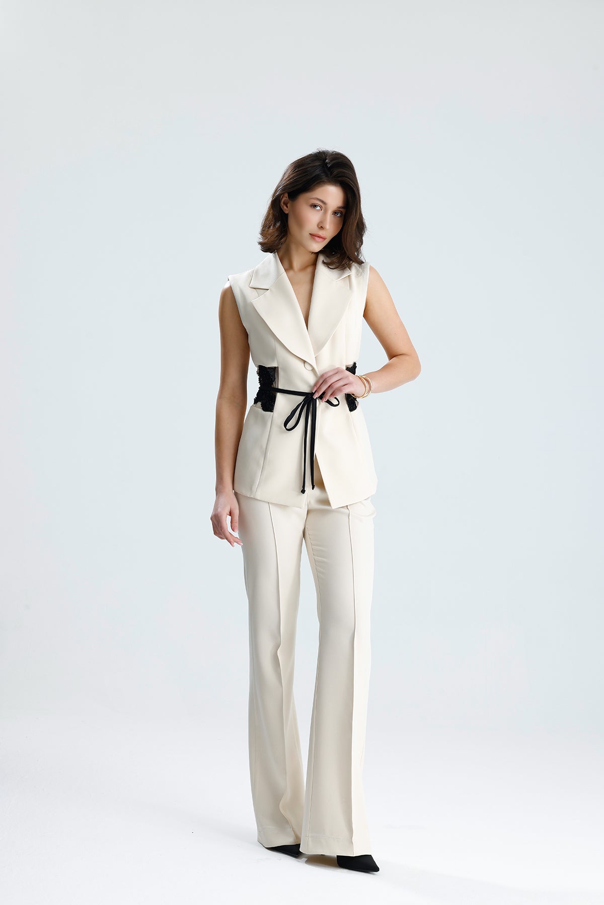 Ivory Embellished Tailored Vest Set