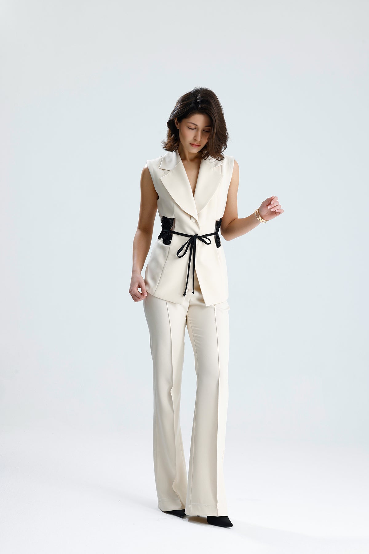 Ivory Embellished Tailored Vest Set
