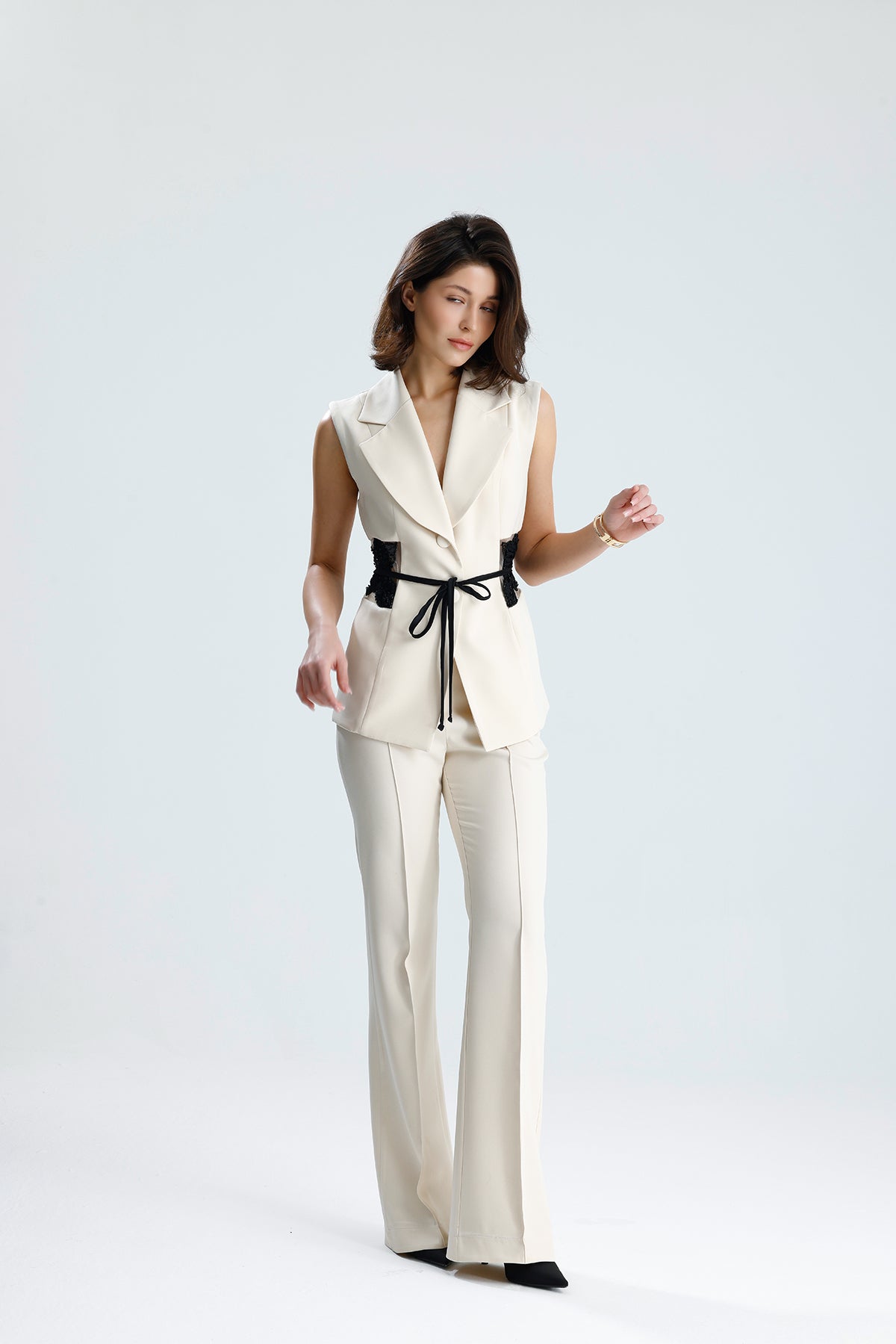 Ivory Embellished Tailored Vest Set