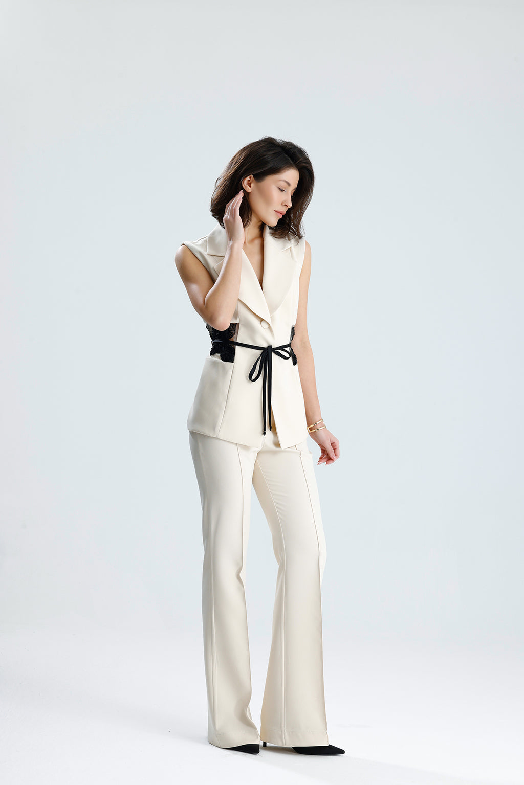 Ivory Embellished Tailored Vest Set
