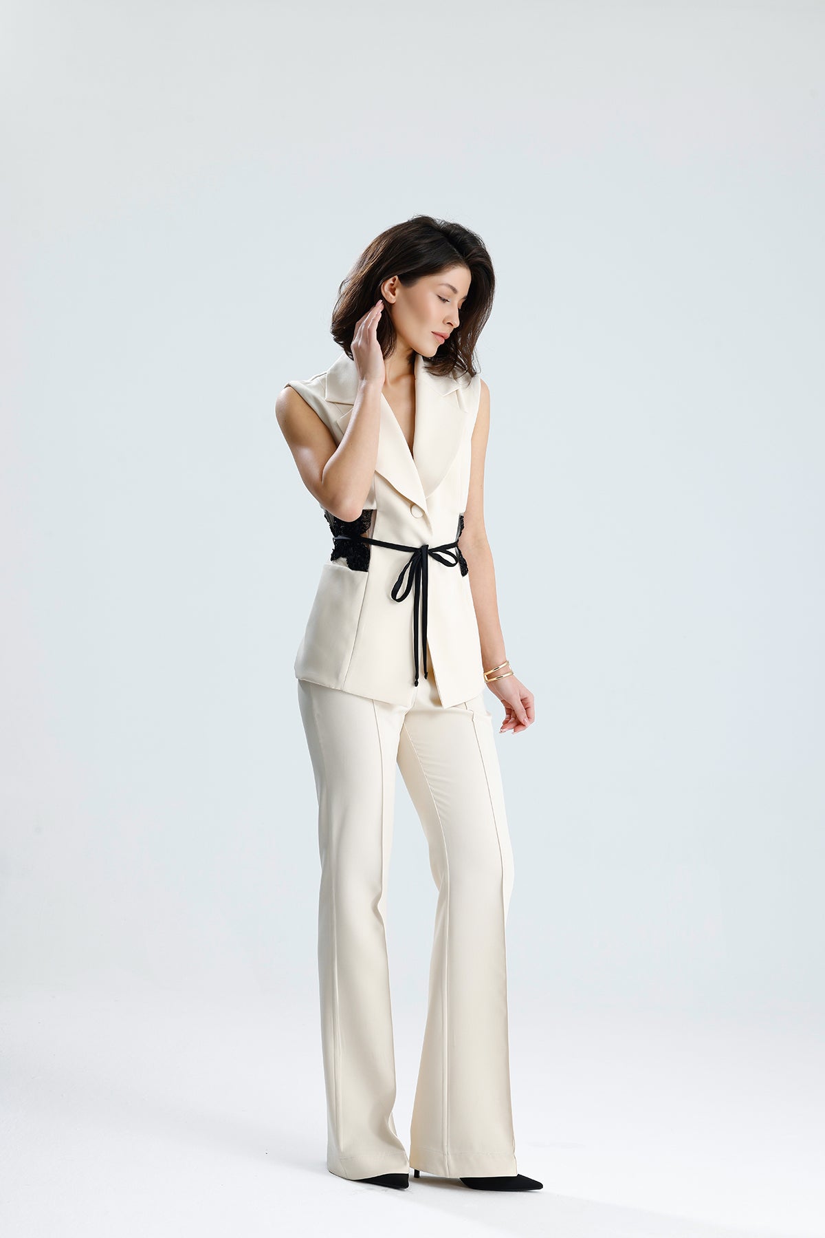 Ivory Embellished Tailored Vest Set