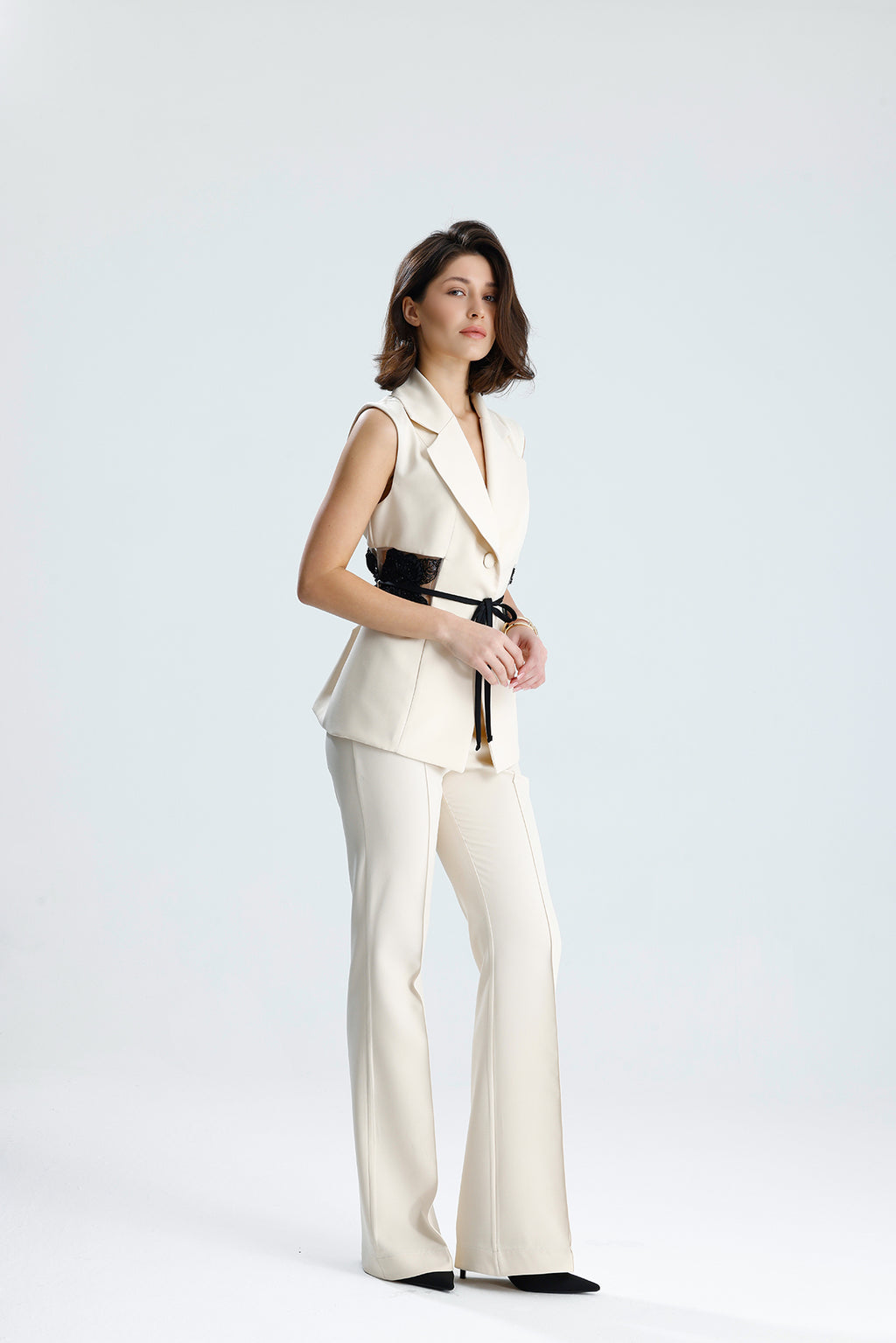 Ivory Embellished Tailored Vest Set