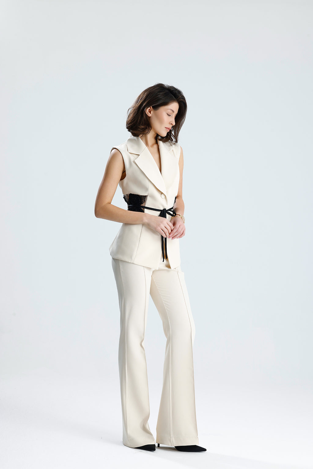 Ivory Embellished Tailored Vest Set