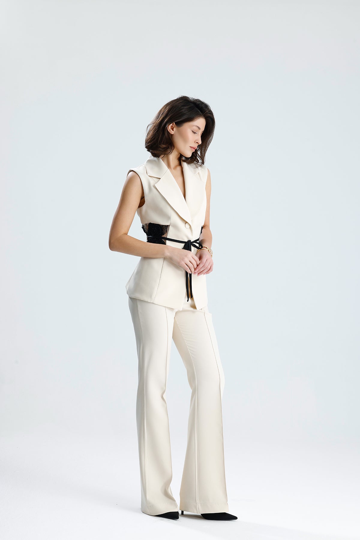 Ivory Embellished Tailored Vest Set