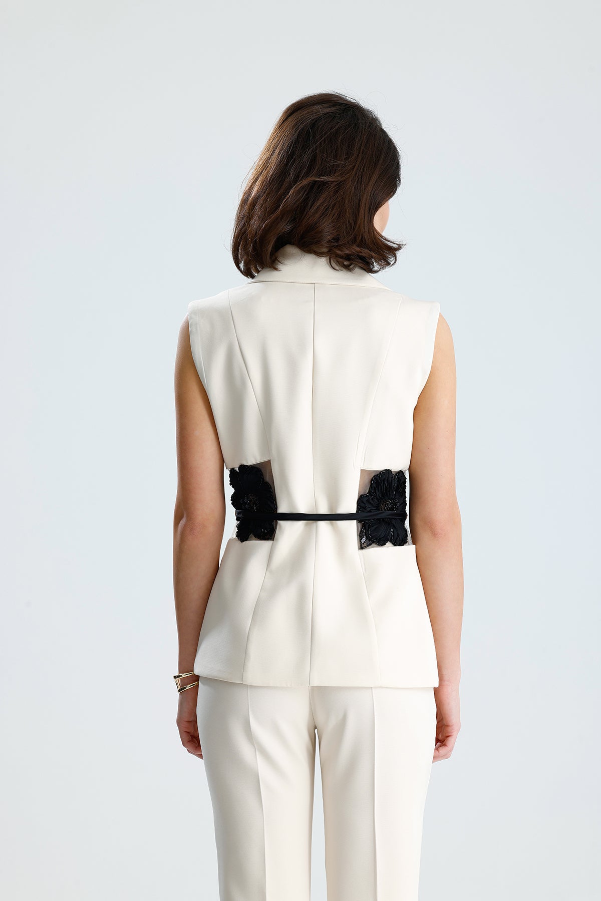 Ivory Embellished Tailored Vest Set