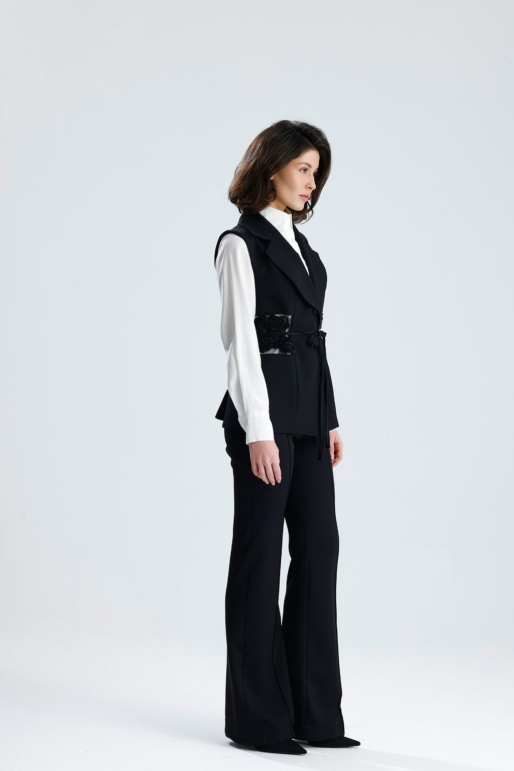 Black Embellished Tailored Vest Set