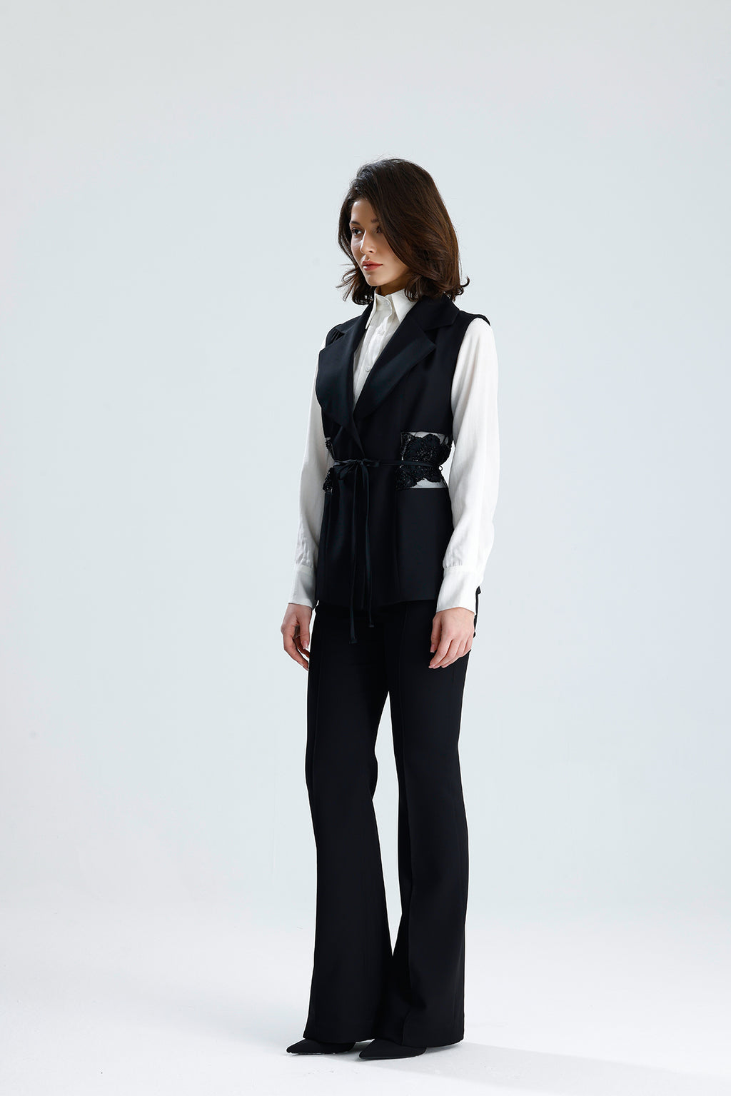 Black Embellished Tailored Vest Set