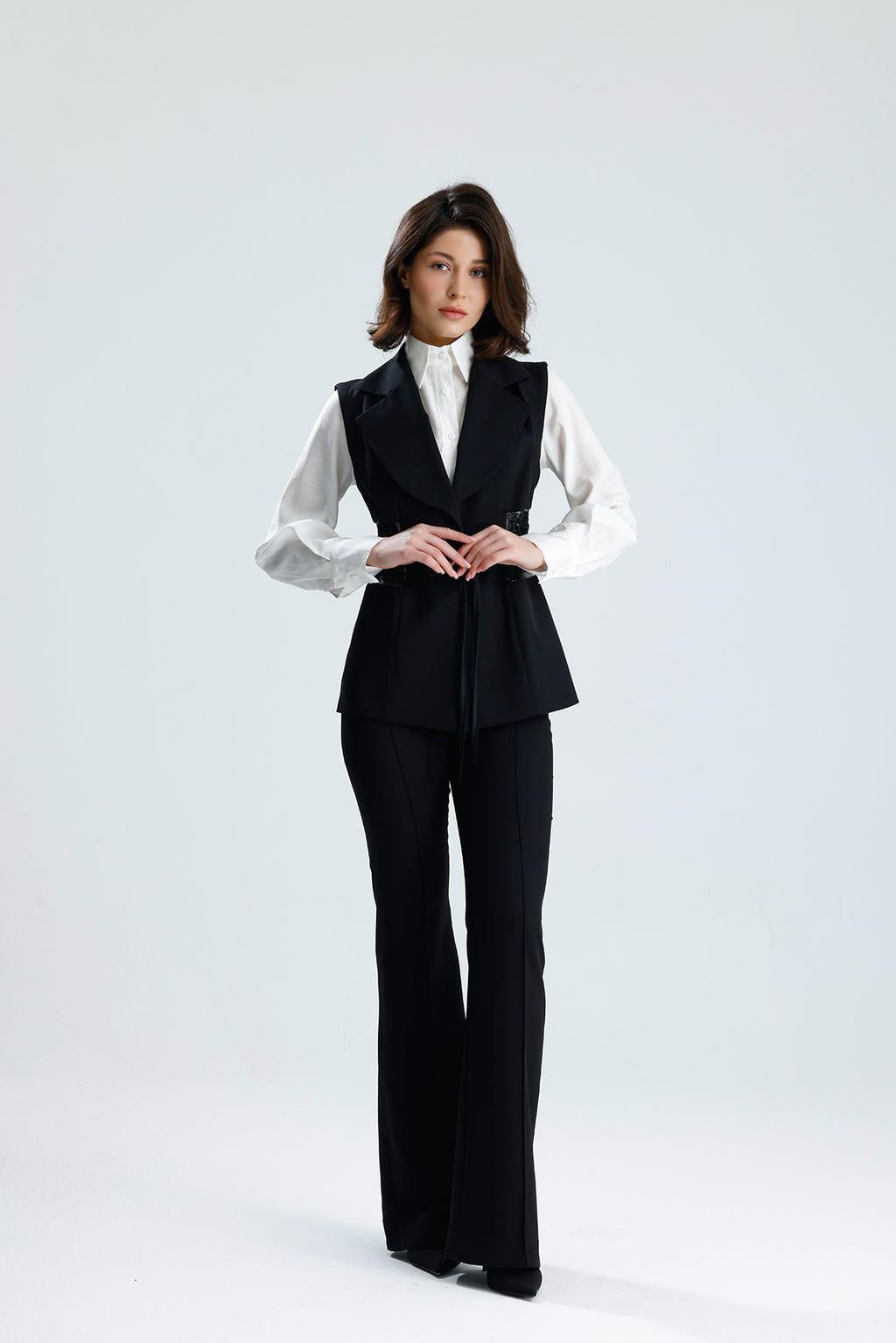 Black Embellished Tailored Vest Set
