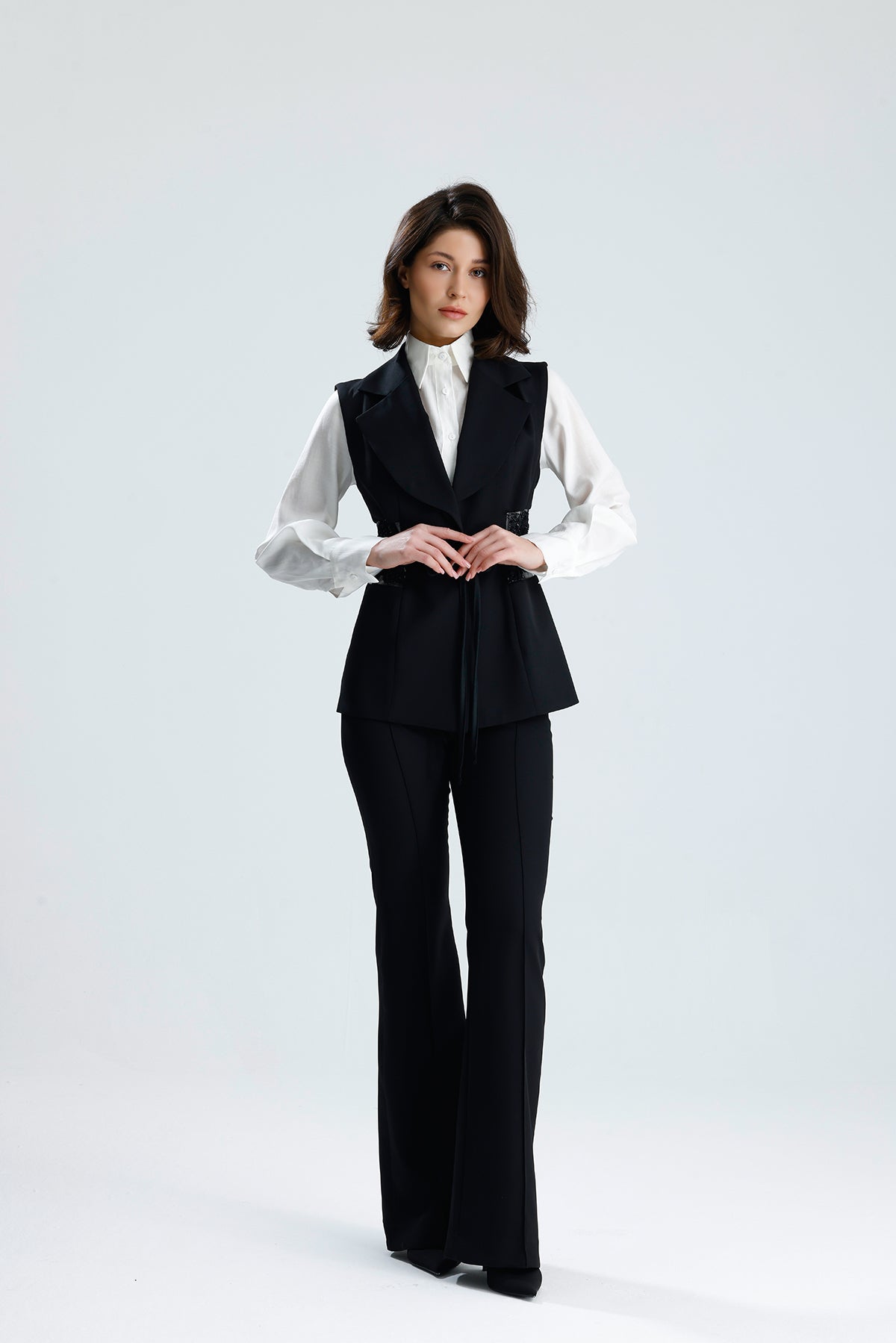 Black Embellished Tailored Vest Set