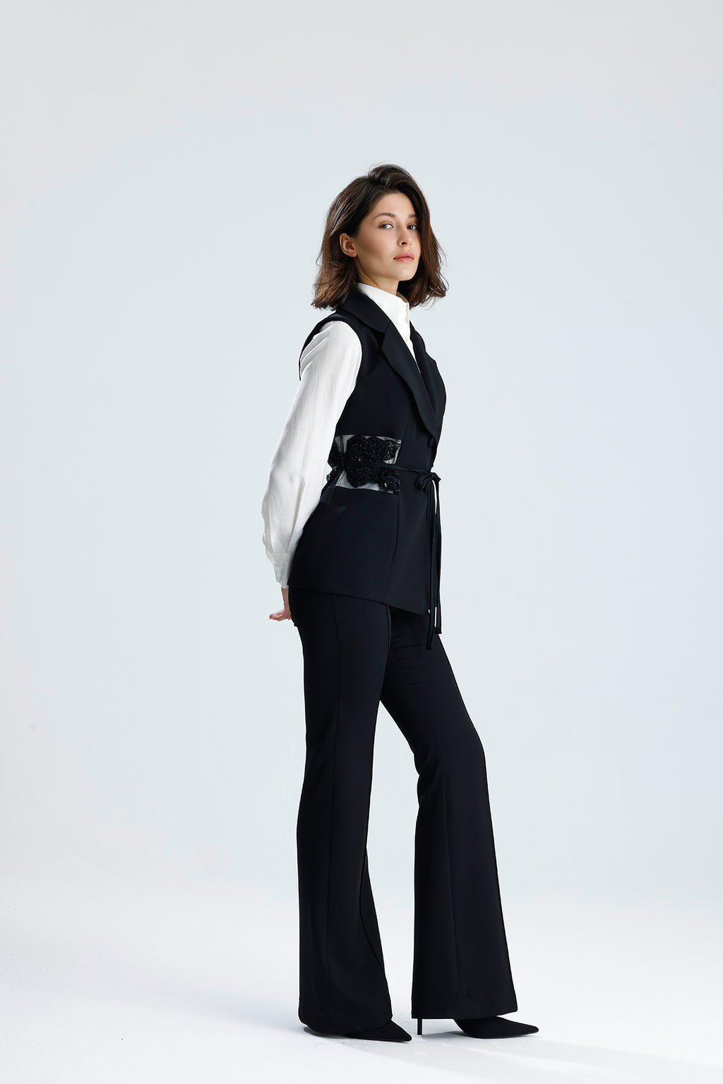 Black Embellished Tailored Vest Set