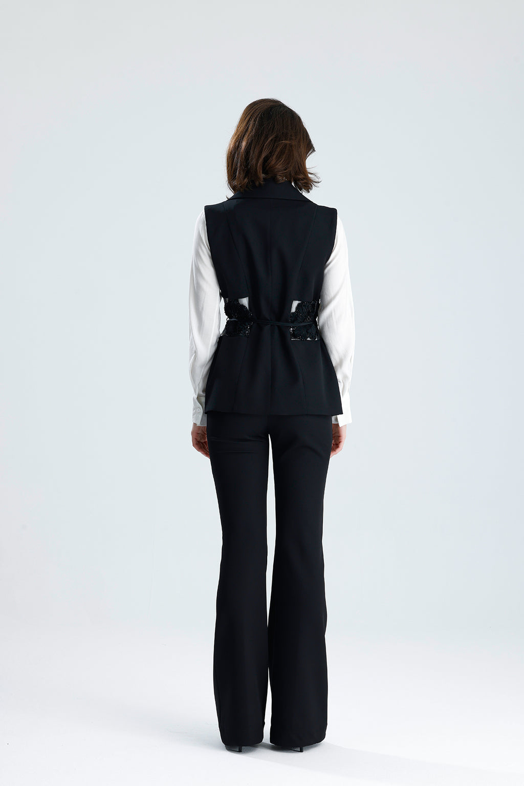 Black Embellished Tailored Vest Set