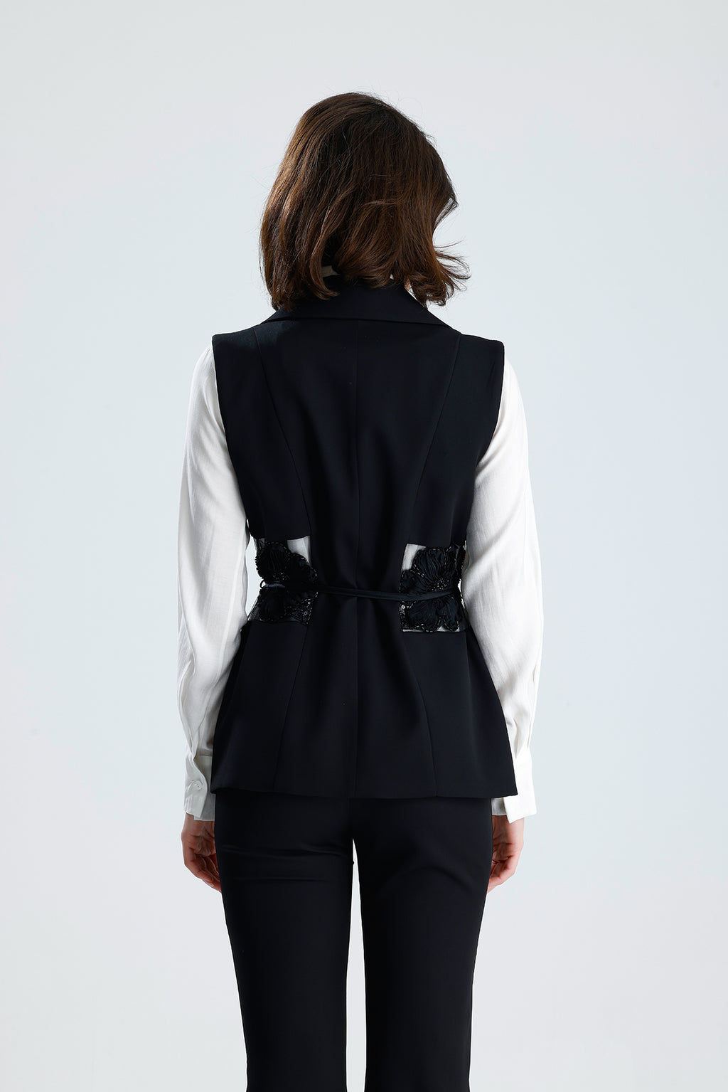 Black Embellished Tailored Vest Set