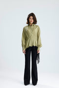 Green Asymmetric Lace Detail Blouse