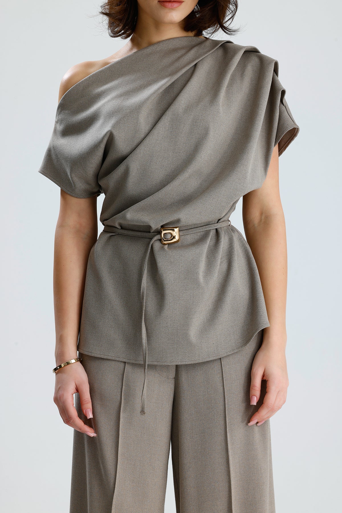 Draped One-Shoulder Blouse
