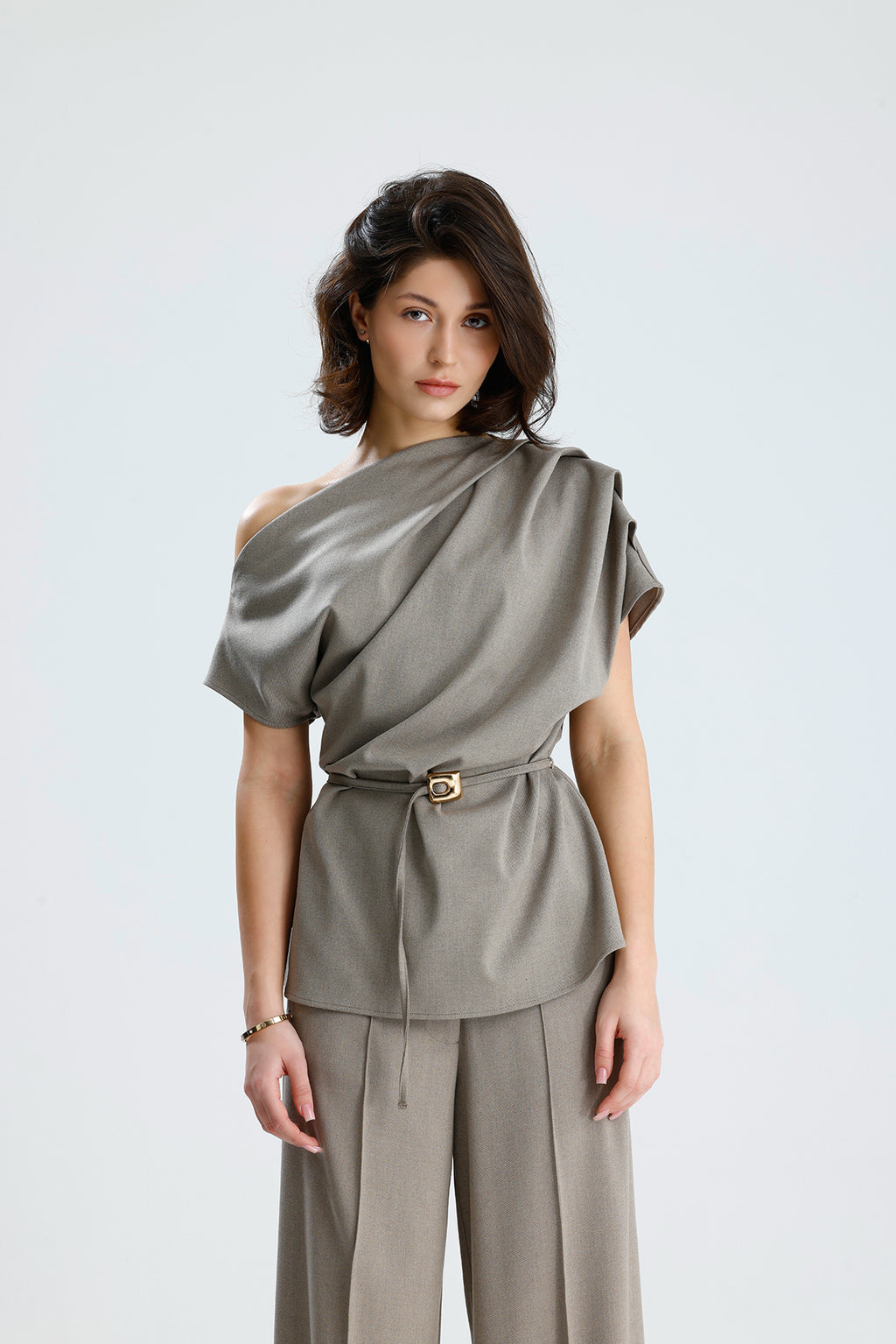 Draped One-Shoulder Blouse