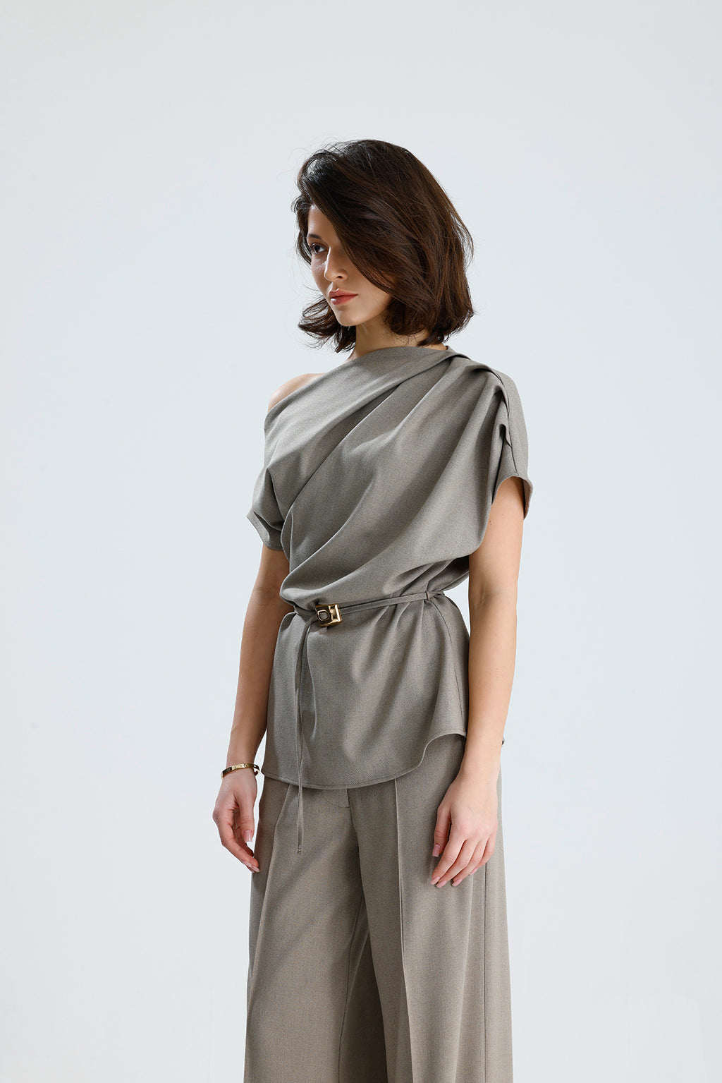 Draped One-Shoulder Blouse