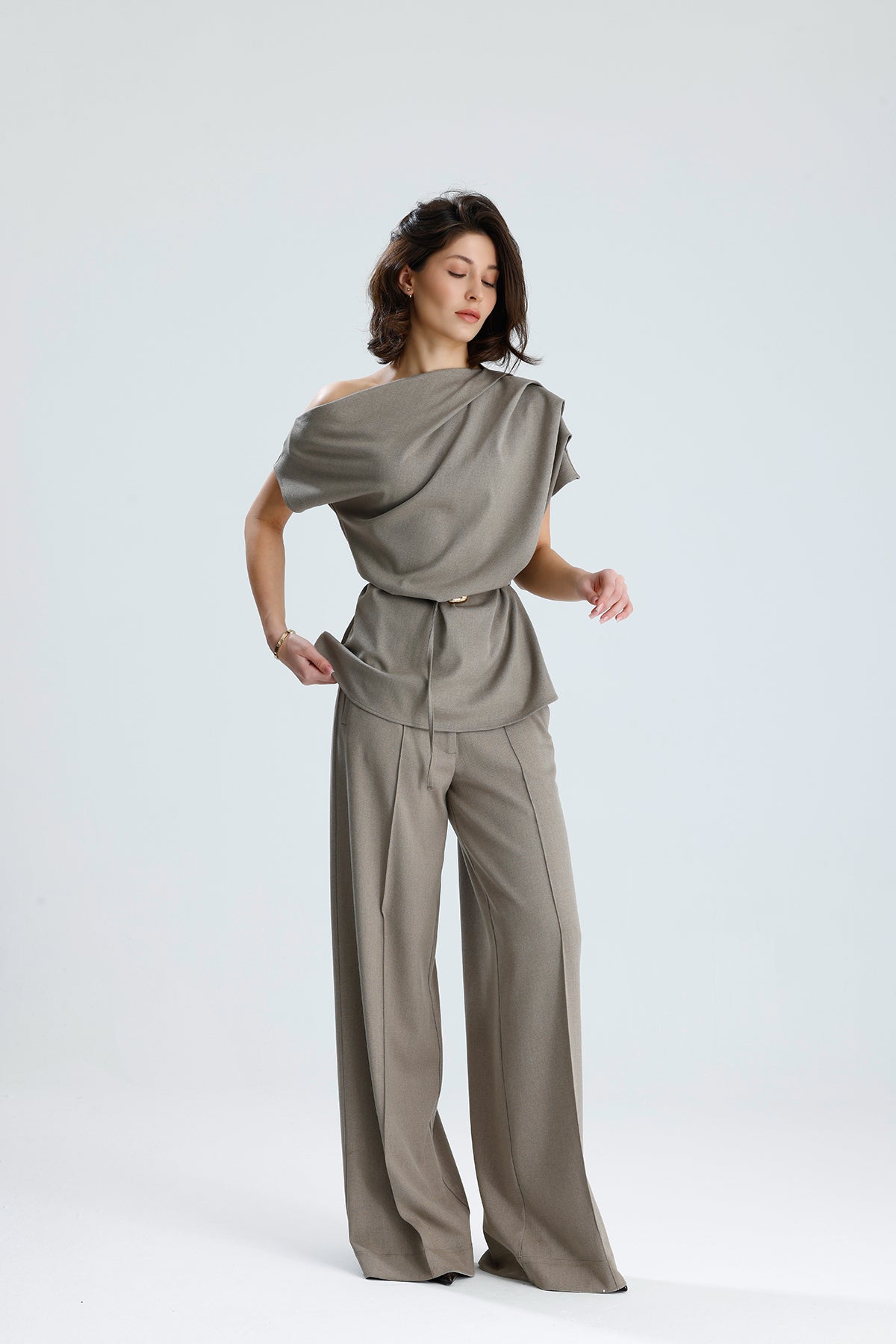 Draped One-Shoulder Blouse