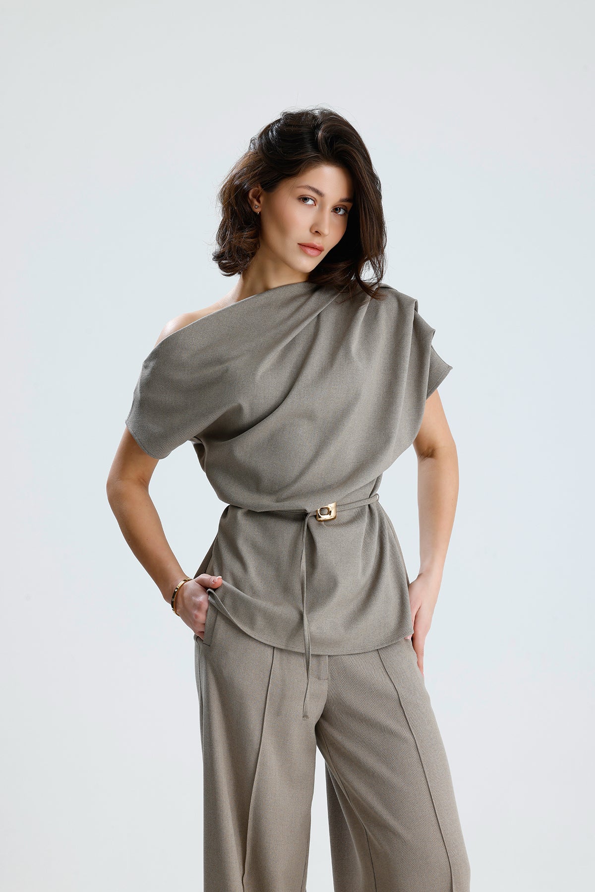 Draped One-Shoulder Blouse