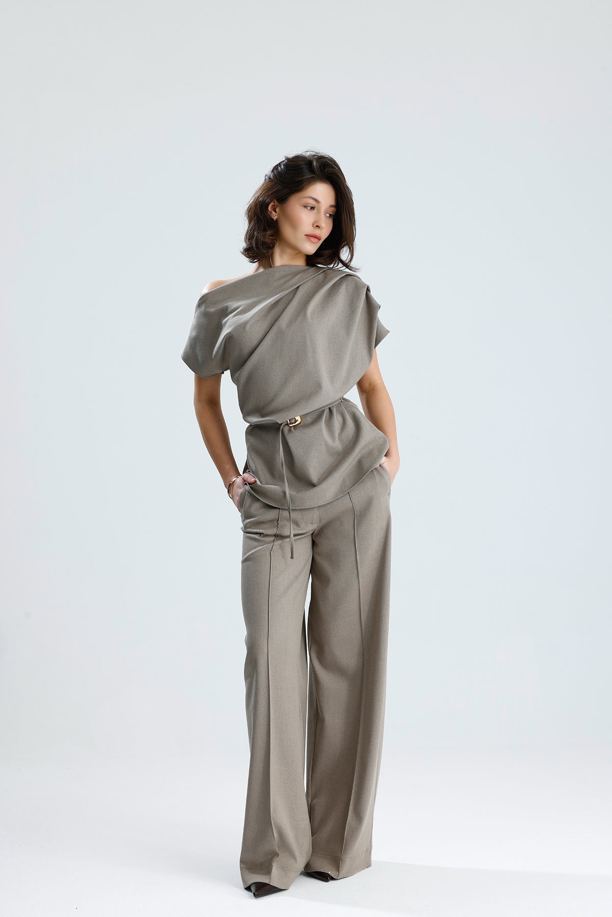 Draped One-Shoulder Blouse