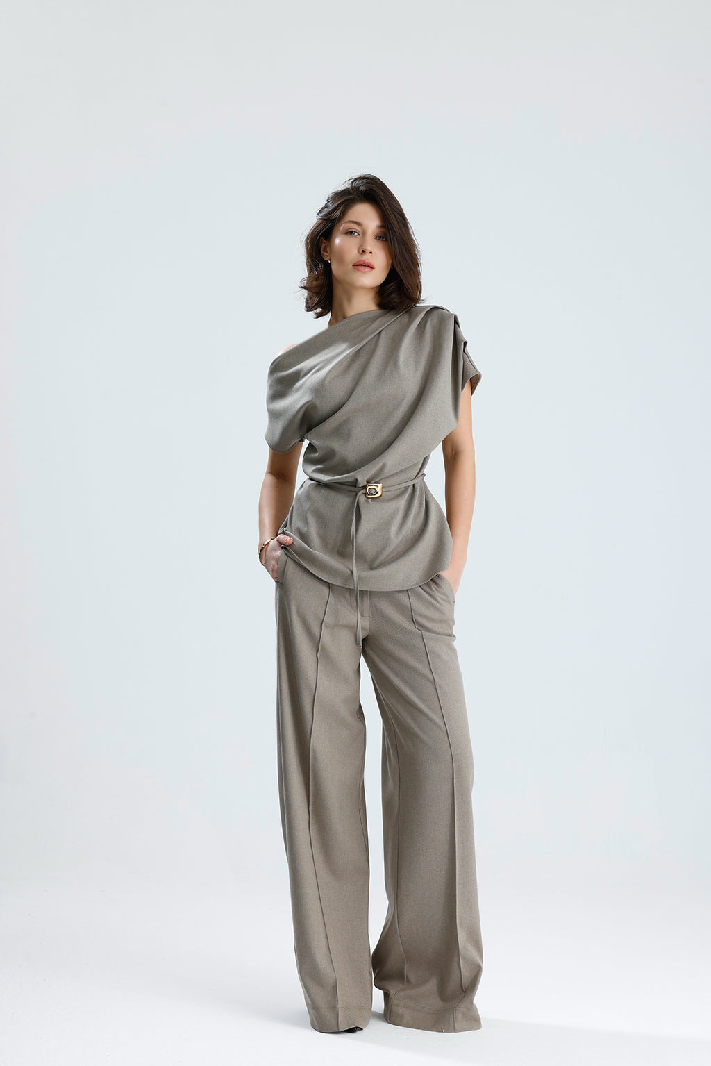 Draped One-Shoulder Blouse