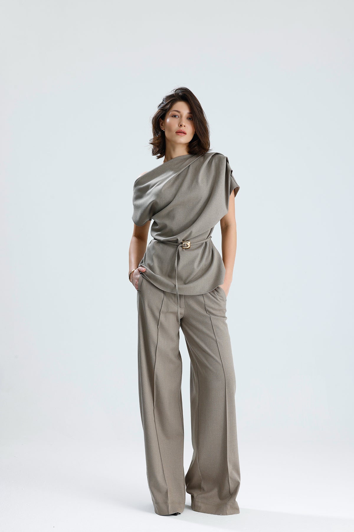 Draped One-Shoulder Blouse