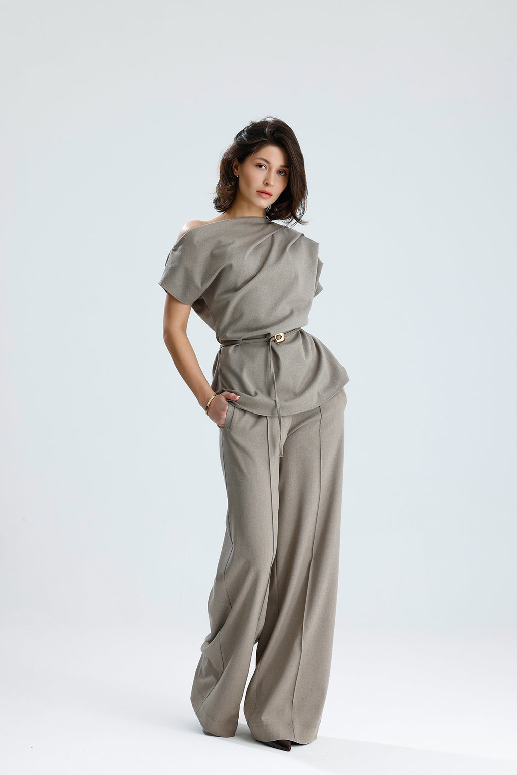 Draped One-Shoulder Blouse