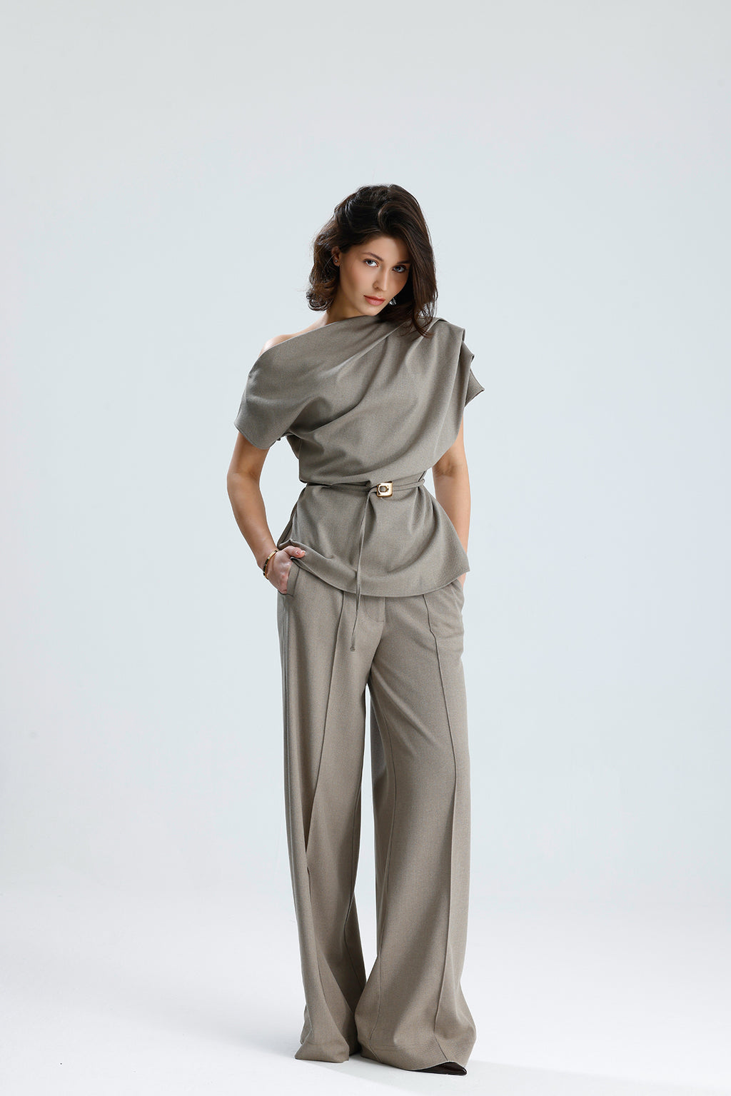 Draped One-Shoulder Blouse