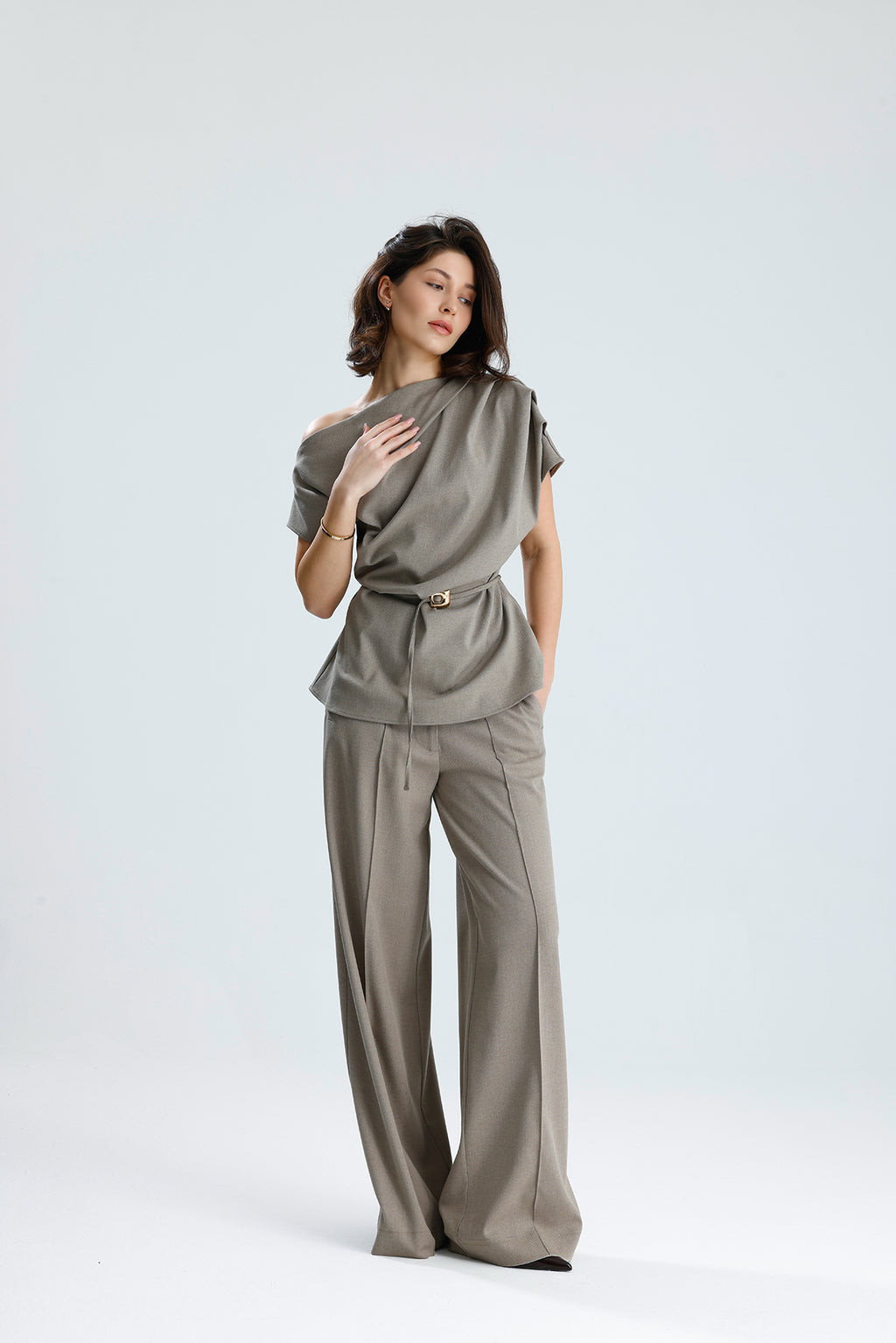 Draped One-Shoulder Blouse