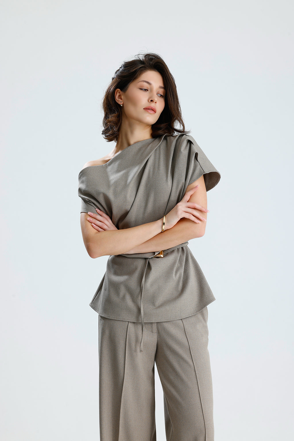 Draped One-Shoulder Blouse