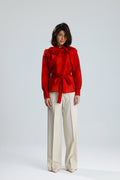 Red Floral Embellished Sheer Blouse