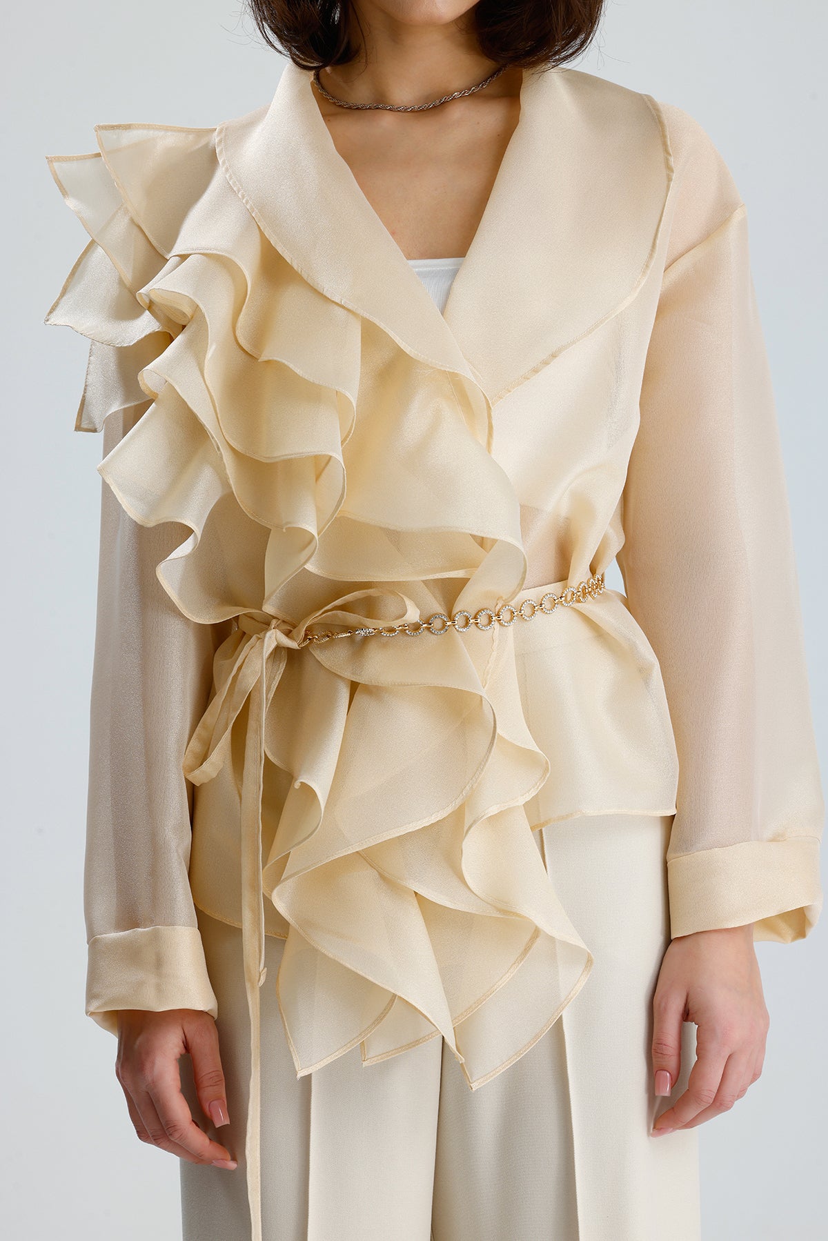 Ivory Cascade Ruffle Blouse