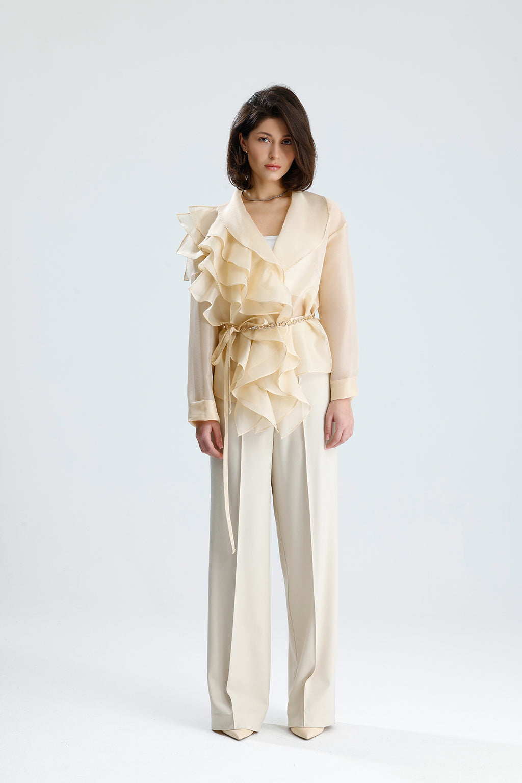 Ivory Cascade Ruffle Blouse