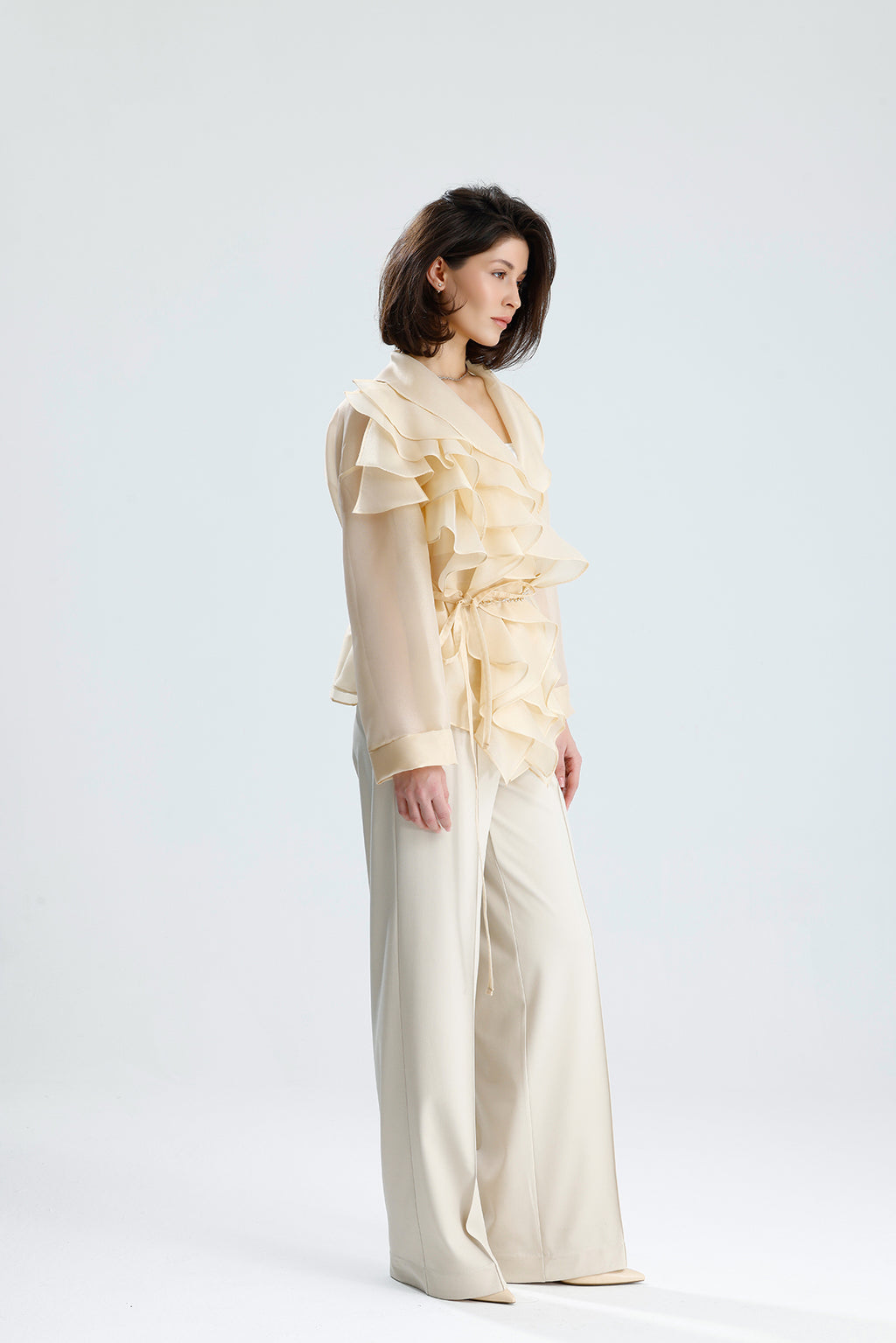 Ivory Cascade Ruffle Blouse